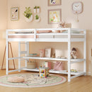 Twin Size Loft Bed with Storage Shelves Full-length Guardrails and Ladder-White by LJGDeals