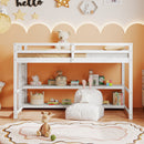 Twin Size Loft Bed with Storage Shelves Full-length Guardrails and Ladder-White by LJGDeals
