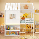 Twin Size Loft Bed with LED Lights Roof Window and Storage Bookshelf-White by LJGDeals