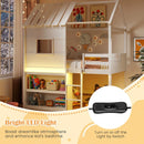 Twin Size Loft Bed with LED Lights Roof Window and Storage Bookshelf-White by LJGDeals