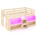 Twin Size Loft Bed with LED Lights with Staircase and Safety Guardrail by LJGDeals
