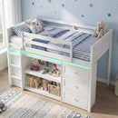 Twin Size Loft Bed with LED Lights and Underbed Space for Kids by LJGDeals