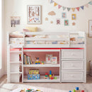 Twin Size Loft Bed with LED Lights and Underbed Space for Kids