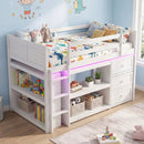 Twin Size Loft Bed with LED Lights and Underbed Space for Kids by LJGDeals