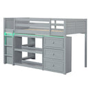 Twin Size Loft Bed with LED Lights and Underbed Space for Kids