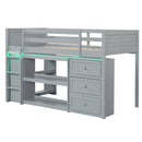Twin Size Loft Bed with LED Lights and Underbed Space for Kids by LJGDeals
