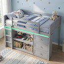Twin Size Loft Bed with LED Lights and Underbed Space for Kids