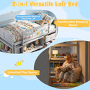 Twin Size Loft Bed with LED Lights and Underbed Space for Kids