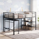 Twin Size Loft Bed with Rolling Desk and Bookshelf Platform Bed Frame by LJGDeals