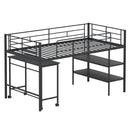 Twin Size Loft Bed with Rolling Desk and Bookshelf Platform Bed Frame by DirectDeals
