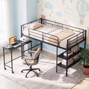 Twin Size Loft Bed with Rolling Desk and Bookshelf Platform Bed Frame by DirectDeals
