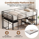 Twin Size Loft Bed with Rolling Desk and Bookshelf Platform Bed Frame by DirectDeals