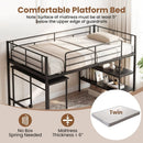 Twin Size Loft Bed with Rolling Desk and Bookshelf Platform Bed Frame by LJGDeals
