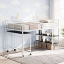 Twin Size Loft Bed with Rolling Desk and Bookshelf Platform Bed Frame by LJGDeals