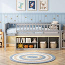 Twin Loft Bed with LED Lights & Bookshelf for Kids
