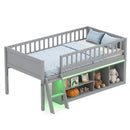 Twin Loft Bed with LED Lights & Bookshelf for Kids