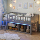 Twin Loft Bed with LED Lights & Bookshelf for Kids