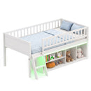 Twin Loft Bed with LED Lights & Bookshelf for Kids