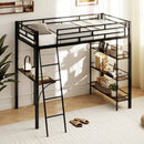 Twin Size Loft Bed with Desk and Shelves for Kids and Home-Black by LJGDeals