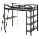 Twin Size Loft Bed with Desk and Shelves for Kids and Home-Black by LJGDeals