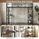 Twin Size Loft Bed with Desk and Shelves for Kids and Home-Black by LJGDeals