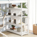 Twin Size Loft Bed with Desk and Storage Stairs Loft Bed Frame with Shelves and Safety Guardrails-White