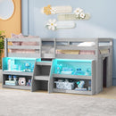 Twin Size Loft Bed with LED Lights with Staircase and Safety Guardrail