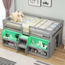 Twin Size Loft Bed with LED Lights with Staircase and Safety Guardrail