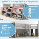 Twin Size Loft Bed with LED Lights with Staircase and Safety Guardrail by LJGDeals