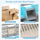 Twin Size Loft Bed with LED Lights with Staircase and Safety Guardrail-Gray