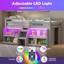 Twin Size Loft Bed with LED Lights with Staircase and Safety Guardrail