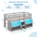 Twin Size Loft Bed with LED Lights with Staircase and Safety Guardrail