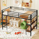 Twin Size Low Loft Bed with Ladder and Storage Shelves Metal Frame for Boys Girls-Black by LJGDeals