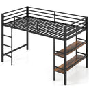 Twin Size Low Loft Bed with Ladder and Storage Shelves Metal Frame for Boys Girls-Black by LJGDeals