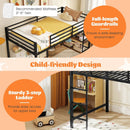 Twin Size Low Loft Bed with Ladder and Storage Shelves Metal Frame for Boys Girls-Black by LJGDeals