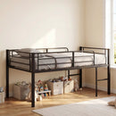 Twin Size Low Loft Bed with Safety Guardrails and 2 Ladders by LJGDeals