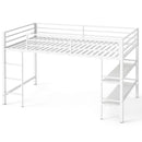 Twin Low Loft Bed with Storage Shelves and Ladder - White by DirectDeals