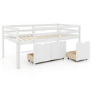 Twin Size Low Loft Bed with 3 Drawers with Ladder and Full-length Guardrails