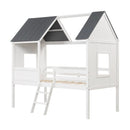 Twin Size Kids House Bed Low Loft Bed Frame with Roof-White by LJGDeals