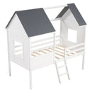 Twin Size Kids House Bed Low Loft Bed Frame with Roof-White by LJGDeals