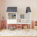 Twin Size Kids House Bed Low Loft Bed Frame with Roof-White by LJGDeals