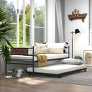 Twin Size Metal Daybed with Trundle and Wood Grain Headboard by DirectDeals