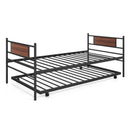 Twin Size Metal Daybed with Trundle and Wood Grain Headboard by DirectDeals
