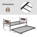 Twin Size Metal Daybed with Trundle and Wood Grain Headboard by DirectDeals