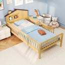 Twin Size Kids Montessori Bed with House-Shaped Headboard and Built-in Storage Shelf by LJGDeals
