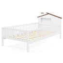 Twin Size Kids Montessori Bed with House-Shaped Headboard and Built-in Storage Shelf by LJGDeals