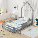 Twin Size Montessori Floor Bed with Lockable Door and Full-Length Guardrail by LJGDeals