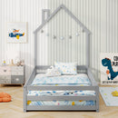 Twin Size Montessori Floor Bed with Lockable Door and Full-Length Guardrail