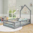 Twin Size Montessori Floor Bed with Lockable Door and Full-Length Guardrail by LJGDeals