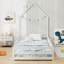Twin Size Montessori Floor Bed with Lockable Door and Full-Length Guardrail-White